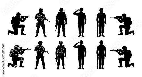 Photos Military Soldier Silhouettes, Armed Forces Icons, Combat Figures, Vector Set