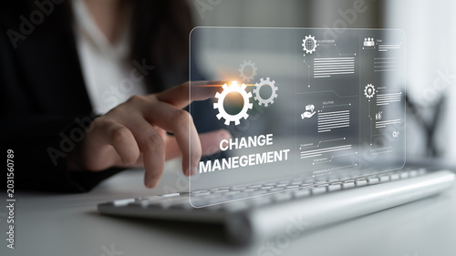 Photos Change management strategy combining innovation, globalization, and teamwork to