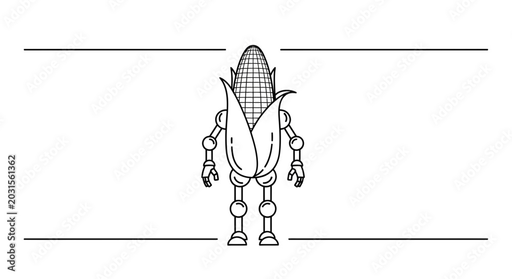Fototapeta premium Robotic Corn Character Standing, Futuristic Agriculture Concept