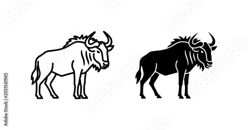 Photography Wildebeest Vector Icons, African Wildlife Silhouette, Animal Graphics, Safari Ma