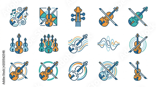 Collection of Stylized Violin and Music Illustrations.