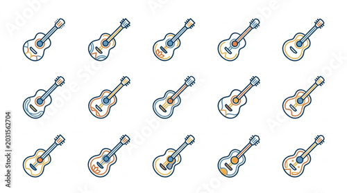 Collection of Ukulele Illustrations in Various Colors and Styles.