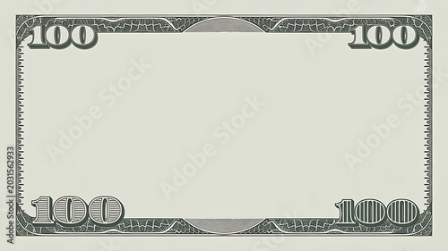 Blank currency banknote template with decorative border isolated background