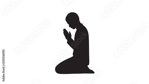 Person Praying Silhouette Vector | Black White Islamic Muslim Prayer Worship Faith Concept Illustration