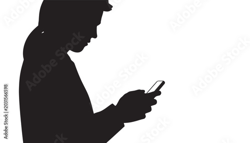 Person Using Smartphone Silhouette Vector | Black White Digital Technology Mobile User Concept Illustration