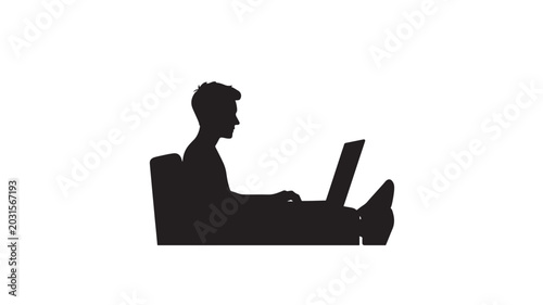 Work from Home Laptop Silhouette Vector | Black White Remote Work Freelance Digital Concept Illustration