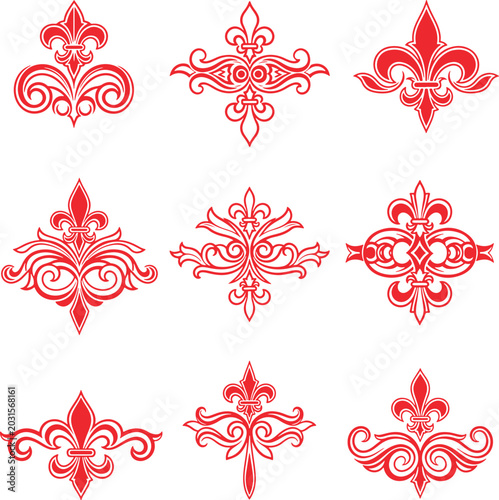 Obraz na plátně Vintage Ornamental Flourish and Infinity Symbol Set with Fleur de Lis for Weddin