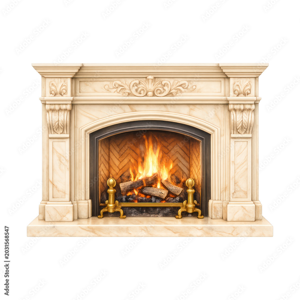 Fototapeta premium PNG Elegant marble fireplace illustration.