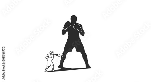 Small Boxer vs Giant Boxer Silhouette, Underdog Concept, Sports Fight