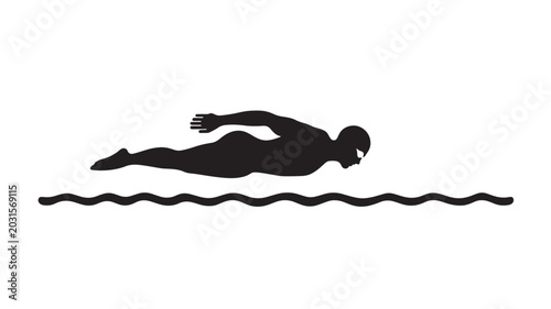 Swimmer Diving Water Silhouette Vector | Black White Swimming Sport Concept Flat Design Illustration