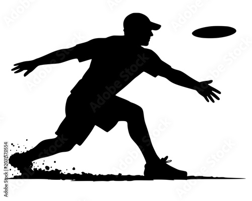 Foto Dynamic vector silhouette of a male ultimate frisbee player lunging forward to t