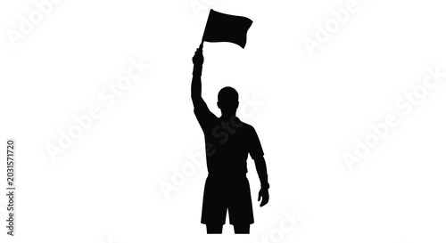 Картината върху платно referee with raised flag silhouette on white background