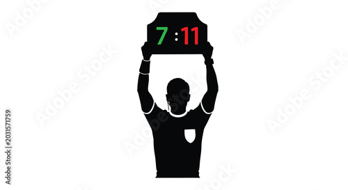Bild auf Leinwand soccer referee holding time display board black silhouette on white