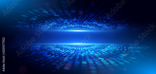Bild auf Leinwand Technology futuristic digital data linking network connection dotted glowing on dark background