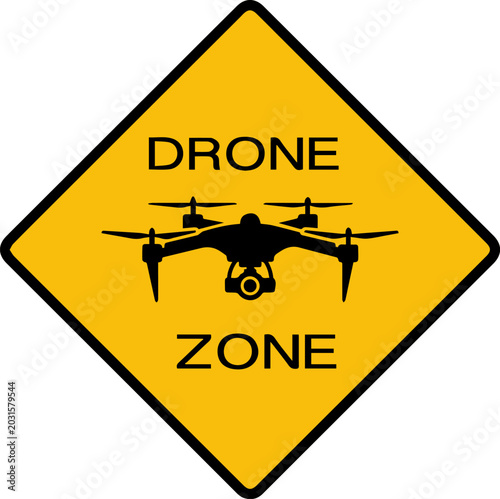 Konstfotografi Drone zone warning sign yellow diamond vector