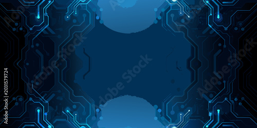 Quadro su tela abstract blue circuit board pattern with symmetrical framing and central negativ