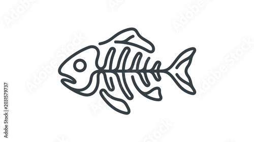 Schilderij op canvas Simple Line Drawing of a Fish Skeleton.