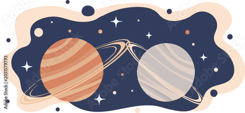 Planets in deep space illustration with starry night background for celestial design work.