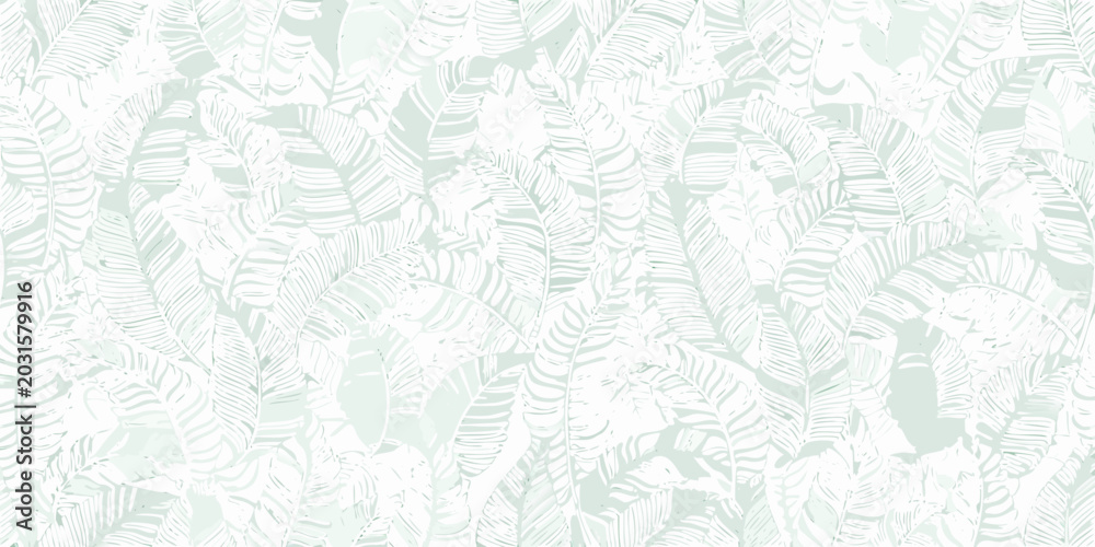 Fototapeta premium seamless repeating pattern of delicate mint green tropical fern leaves on a white background