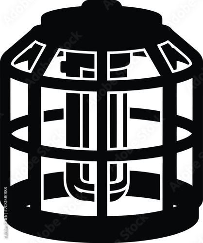 Foto Black silhouette icon of a vintage lantern with metal cage protection and internal illuminator on transparent background