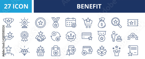 Benefit web banner icon set outline multistyle vector illustrations concept