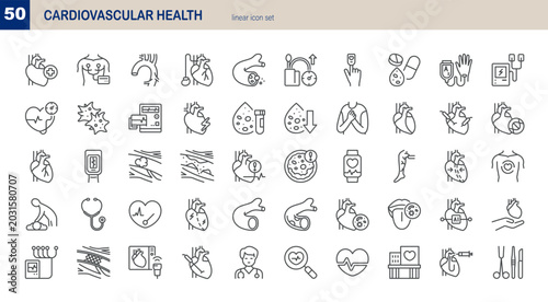 Fotografie Cardiovascular Health Related Vector Line Icons Set