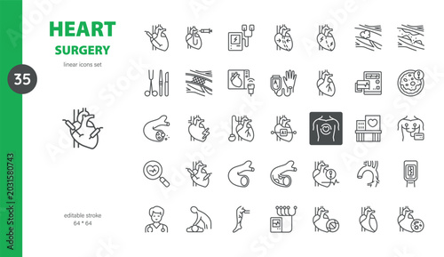 Bild auf Leinwand Simple Set of Heart Surgery Related Vector Line Icons