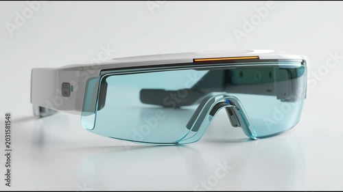 Smart glasses wearable device on white background, futuristic product photography style, no text