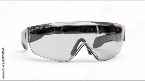 Smart glasses wearable device on white background, futuristic product photography style, no text