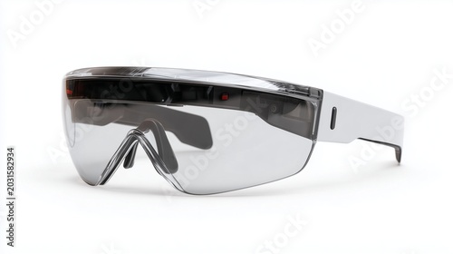 Smart glasses wearable device on white background, futuristic product photography style, no text