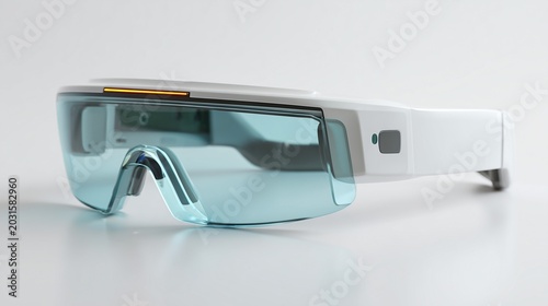 Smart glasses wearable device on white background, futuristic product photography style, no text