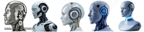 Fotografía A striking collection of advanced AI robot and cyborg heads, showcasing futuristic technology and artificial