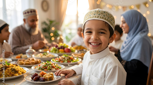 Joyful Islamic Family Gathering for Feast Celebration at Home