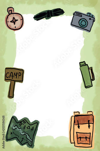 Watercolor camping poster with camping and tourism elements
