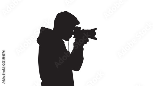 Photographer Taking Photo with DSLR Camera Silhouette Vector Illustration