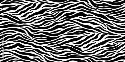 Seamless black and white zebra stripes pattern abstract animal print background texture