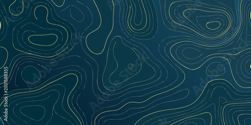 abstract topographic map design with flowing golden lines on dark teal background