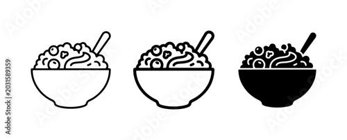 Cereal Bowl Icons, Breakfast Food Graphics, Healthy Meal Vector Set