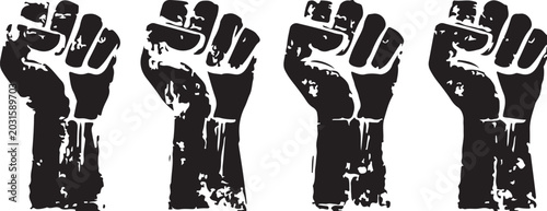 Bilde på lerret Black and white protest fist illustration showing unity strength and power for social change