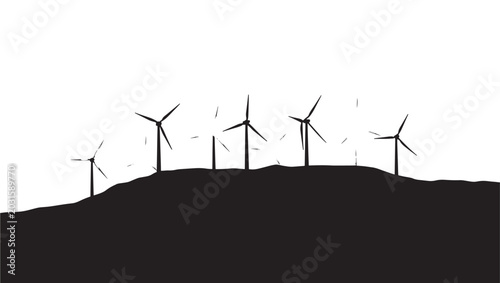 Wind Turbines Silhouette on Hill Landscape Renewable Energy Vector Illustration