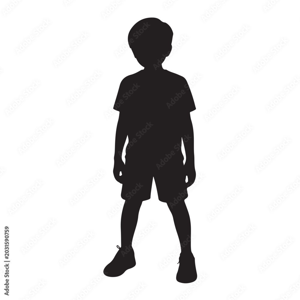 Fototapeta premium Boy silhouette standing confidently isolated on white background