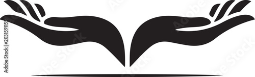 Foto Minimalist black silhouette illustration of open human hands in welcoming cupped gesture