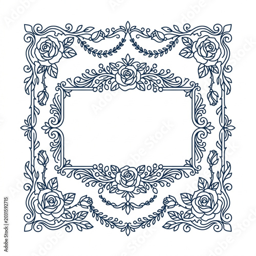 Ornate Floral Border Design with Roses and Swirls.