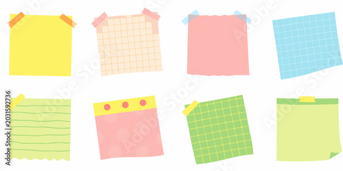 collection of pastel colored hand drawn sticky notes on a white background