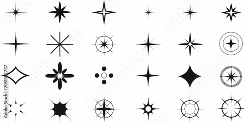Photos collection of black starburst and orbital icons on a white background