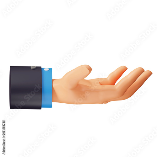 Hand reaching out open palm 3D render