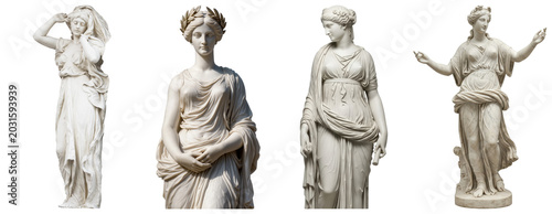 Принти на полотні Four majestic marble statues of ancient Greek goddesses, showcasing classical beauty