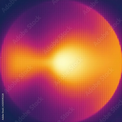 Abstract glowing circle with warm and cool color gradients and texture.