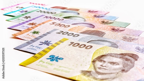 Bild auf Leinwand A close-up of Indonesian banknotes of various denominations