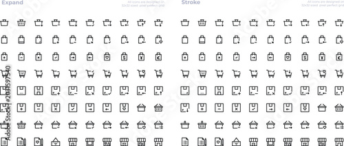 Konstfotografi Collection of shopping cart icons with various styles and symbols for ecommerce